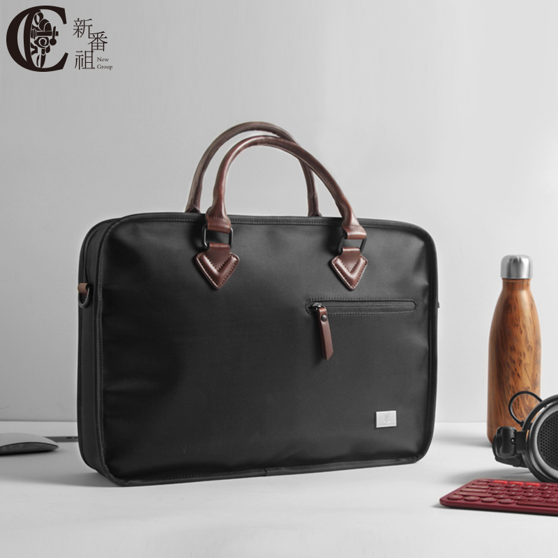 男包手提包简约休闲商务大容量拉链帆布电脑黑色15.6寸文件公文包